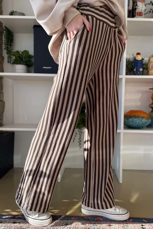 Shoreditch Stripe Lounge Flare Trouser Chocolate & Latte /10 * pre order due approx 10 days